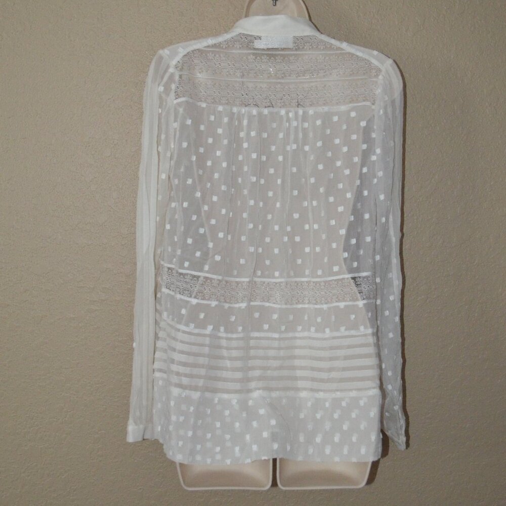 $530 Sz 1 S Zimmermann Off White Sheer Polka Dot Long Sleeve Blouse - Picture 7 of 8